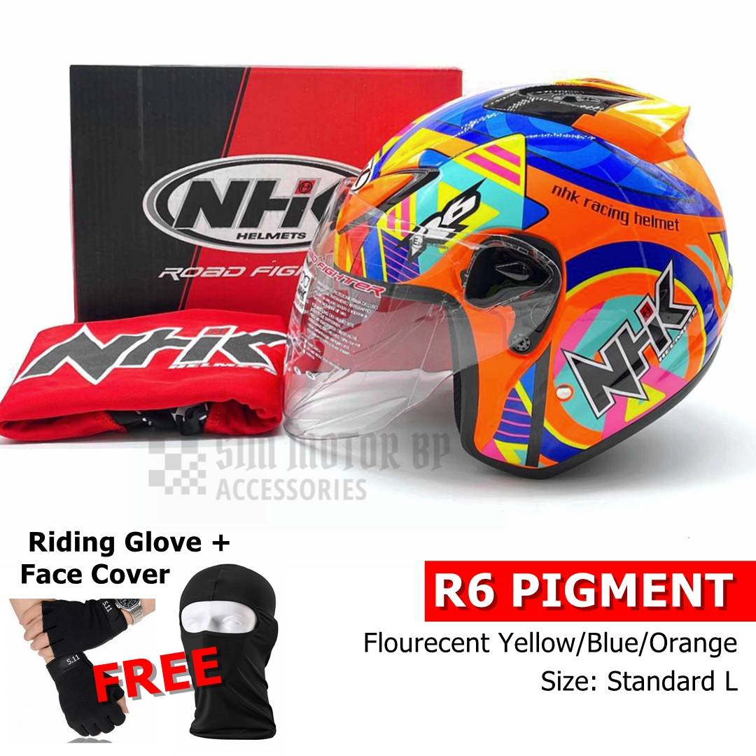 Nhk Helmet R6 Pigment Flourecent Blue Yellow Orange Free Gift
